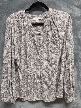 Chico's Cream Blouse with Black Leaf Outline Print 3(XL)